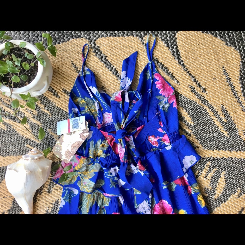 Band of Gypsies chloe blue floral ruffle dress, XS - Picture 4 of 7